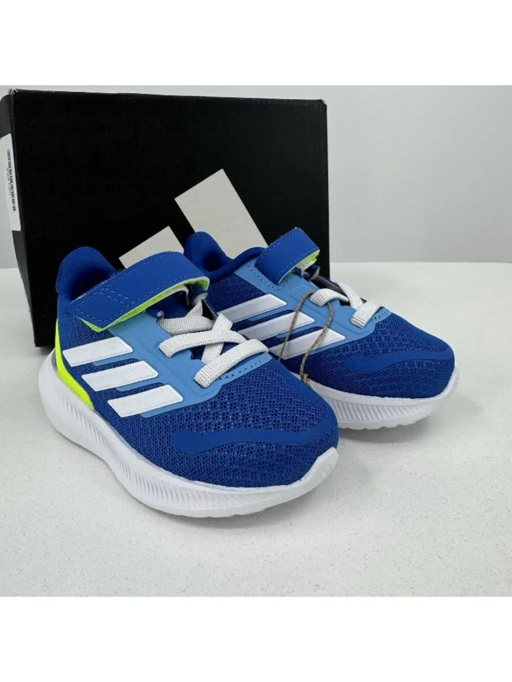 Adidas Infant Boys Run Falcon 5 EL Running Shoes size 5K Hook & Loop Blue JQ5667